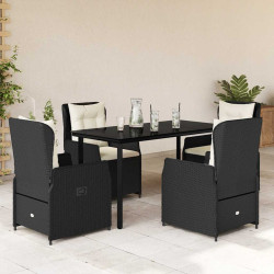 5 Pcs conjunto de jantar p/ jardim c/ almofadões vime PE preto