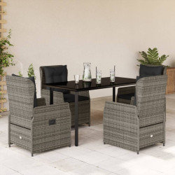 5 Pcs conjunto de jantar p/ jardim c/ almofadões vime PE cinza