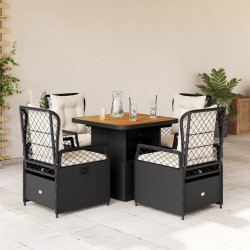 5 Pcs conjunto de jantar p/ jardim c/ almofadões vime PE preto