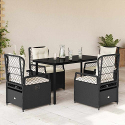 5 Pcs conjunto de jantar p/ jardim c/ almofadões vime PE preto