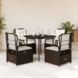 5 Pcs conjunto jantar p/ jardim c/ almofadões vime PE castanho