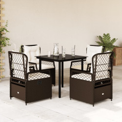 5 Pcs conjunto jantar p/ jardim c/ almofadões vime PE castanho