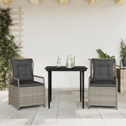 3 Pcs conjunto de jantar p/ jardim c/ almofadões cinzento claro