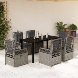 7 Pcs conj. jantar p/ jardim c/ almofadões vime PE cinza-claro