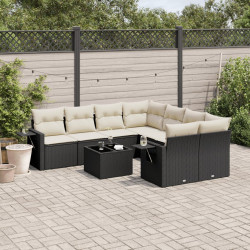 9 Pcs conjunto de sofás p/ jardim c/ almofadões vime PE preto