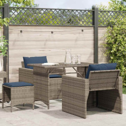 4 Pcs conjunto sofás de jardim c/ almofadões vime PE cinzento
