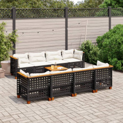 9 Pcs conjunto de sofás p/ jardim c/ almofadões vime PE preto