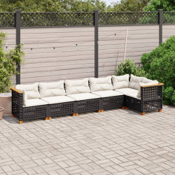 6 Pcs conjunto sofás de jardim c/ almofadões vime PE preto