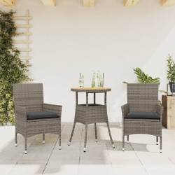 3 Pcs conjunto jantar jardim c/ almofadões vime PE/acácia cinza