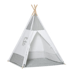 Tenda Tipi para Crianças acima de 3 Anos Tenda Infantil de Madeira Portátil com Janela Almofada e Bolsa de Transporte para Inter