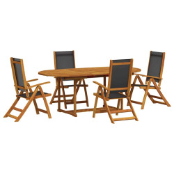 5 Pcs conjunto de jantar para jardim acácia maciça e textilene
