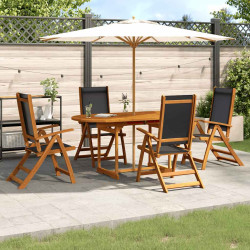 5 Pcs conjunto de jantar para jardim acácia maciça e textilene