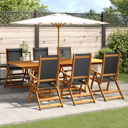 7 Pcs conjunto de jantar para jardim acácia maciça e textilene