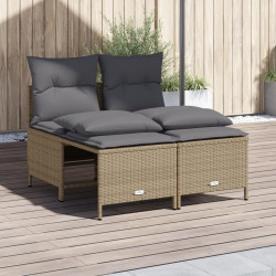 4 Pcs conjunto de sofás para jardim c/ almofadões vime PE bege
