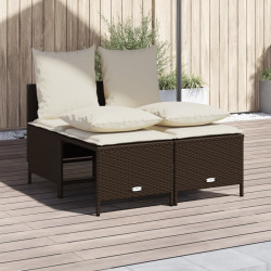 4 Pcs conjunto sofás de jardim c/ almofadões vime PE castanho