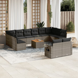 13 Pcs conjunto sofás p/ jardim c/ almofadões vime PE cinzento