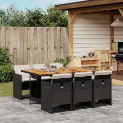 7 Pcs conjunto de jantar p/ jardim c/ almofadões vime PE preto