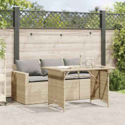 2 Pcs conjunto de jantar p/ jardim com almofadões vime PE bege