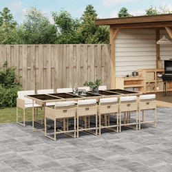 11 Pcs conjunto de jantar p/ jardim com almofadões vime PE bege