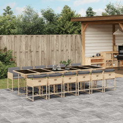 13 Pcs conj. jantar jardim c/ almofadões vime PE bege misturado