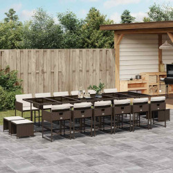 17 Pcs conjunto jantar p/ jardim c/ almofadões vime PE castanho