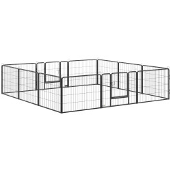 Parque para Cães com 12 Painéis Recinto para Animais de Estimação Modular com 2 Portas 80x60 cm Preto