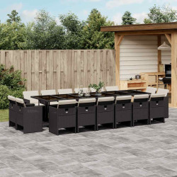 17 Pcs conjunto de jantar p/ jardim c/ almofadões vime PE preto