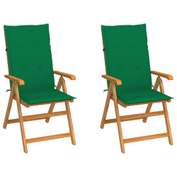 Cadeiras de jardim c/ almofadões verdes 2 pcs teca maciça