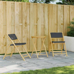 3 Pcs conjunto bistrô dobrável c/ almofadões cinza escuro bambu