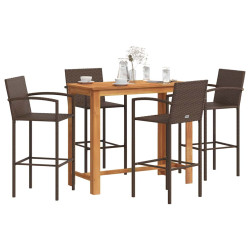 5 Pcs conjunto de bar p/ jardim acácia maciça/vime PE castanho