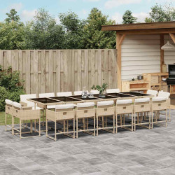 17 Pcs conjunto de jantar p/ jardim c/ almofadões vime PE bege