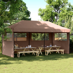 Tenda p/ festas pop-up dobrável com 3 paredes laterais castanho