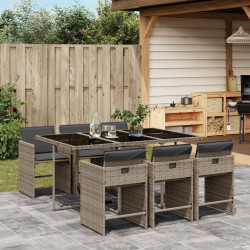 7 Pcs conjunto de jantar p/ jardim c/ almofadões vime PE cinza