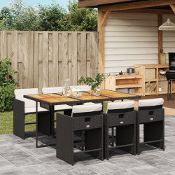 7 Pcs conjunto de jantar p/ jardim c/ almofadões vime PE preto