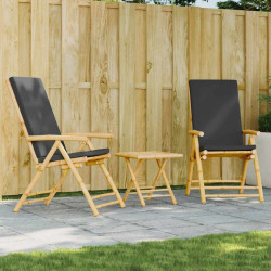 3 Pcs conjunto bistrô dobrável c/ almofadões cinza escuro bambu