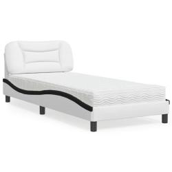 Cama com colchão hvar 80x200 cm couro artificial branco e preto