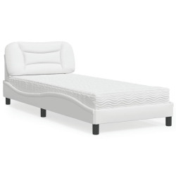 Cama com colchão hvar 90x200 cm couro artificial branco