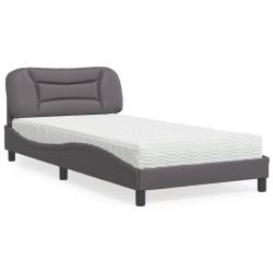 Cama com colchão hvar 100x200 cm couro artificial cinzento