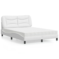 Cama com colchão hvar 140x200 cm couro artificial branco