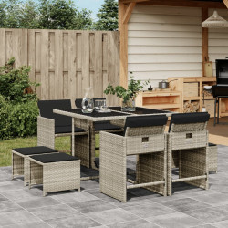 9 Pcs conjunto de jantar p/ jardim c/ almofadões cinzento claro