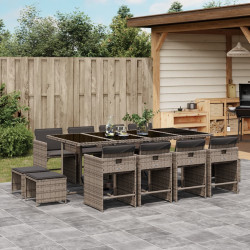 13 Pcs conjunto jantar p/ jardim c/ almofadões vime PE cinzento