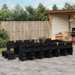 17 Pcs conjunto de jantar p/ jardim c/ almofadões vime PE preto