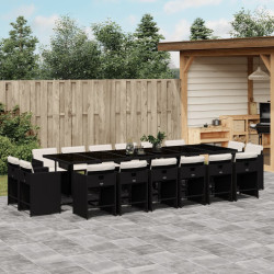 17 Pcs conjunto de jantar p/ jardim c/ almofadões vime PE preto