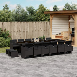 17 Pcs conjunto de jantar p/ jardim c/ almofadões vime PE preto