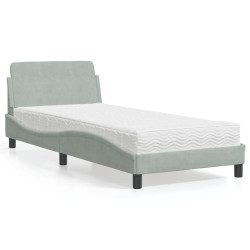 Cama com colchão dover 90x200 cm veludo cinzento-claro