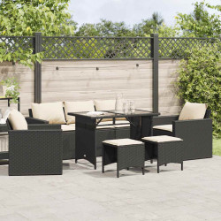 6 Pcs conjunto sofás de jardim c/ almofadões vime PE preto