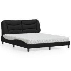 Cama com colchão hvar 160x200 cm couro artificial preto