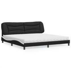 Cama com colchão hvar 200x200 cm couro artificial preto e branco