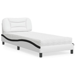 Cama com colchão hvar 90x190 cm couro artificial preto e branco