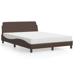 Cama com colchão dover 140x190 cm couro artificial castanho